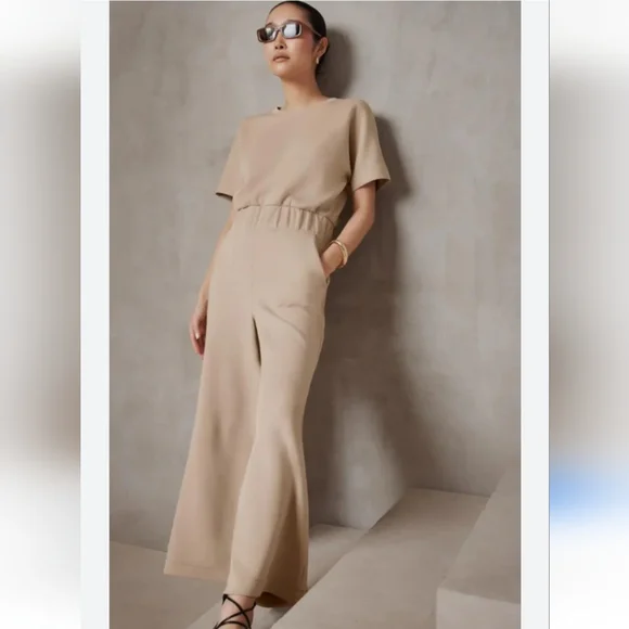 Spanx Aire Crop Wide Leg Jumpsuit Color Tahini - Picture 5 of 15